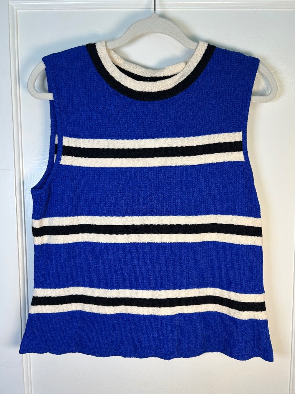 St. John by Marie Gray Royal Blue SMALL Stripe Knit Tank Vintage Wool Blend
